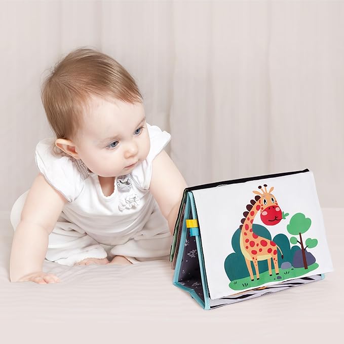 Tummy Time Mirror for Babies - High Contrast Baby Mirror Book with Silicone Teether & Crinkle Pages - Tummy Time Toys for Babies 0 3 6 9 Months