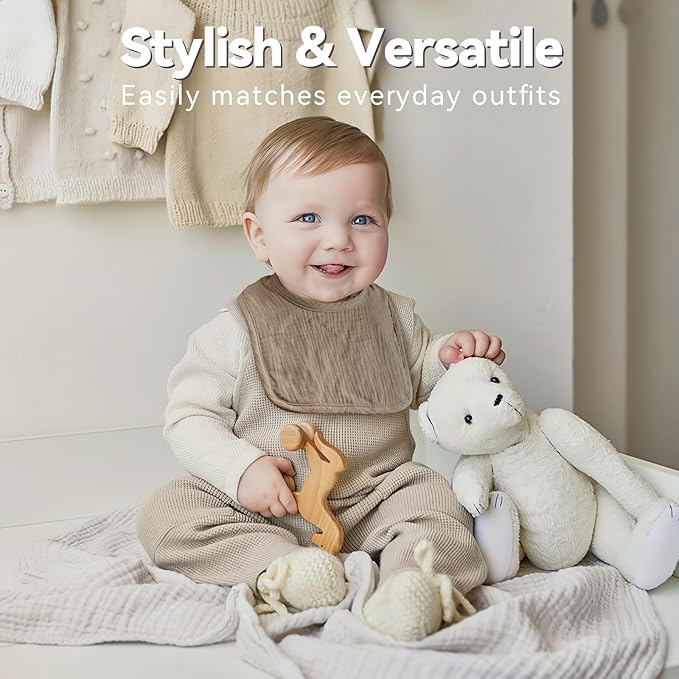 Wrrernsin Muslin Baby Bibs for Unisex Boys Girls, Cotton Drool Bibs, Adjustable Newborn Bibs for Drooling and Teething