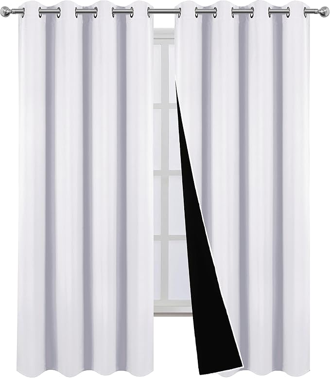 LEMOMO Blackout Curtains 52 x 84 Inch Off White Curtains 2 Panels Darkening Thermal Insulated Bedroom Curtains