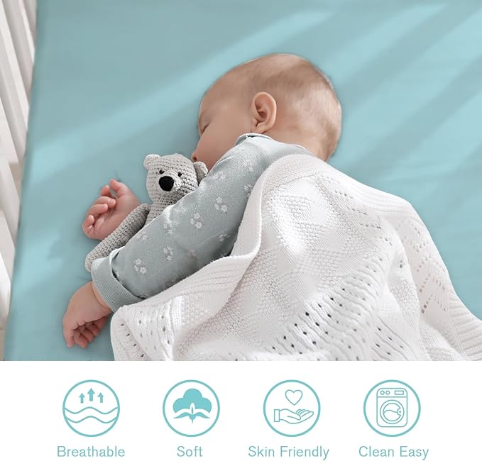 Little Grape Land Waterproof Crib Sheets for Boys Girls, Soft and Breathable Waterproof Baby Crib Sheets 52"x28", Crib Mattress Sheets Neutral for Standard Crib and Toddler Bed Mattress (Whale)