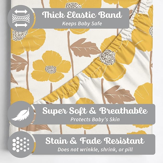 Baby Bassinet Sheets Girl (Poppy Fields) 2-Pack - Fitted Bedside Bassinet Sheets - Buttery Soft Cotton Blend for Standard Bassinet Mattress Pad - Compatible with Halo Bassinest