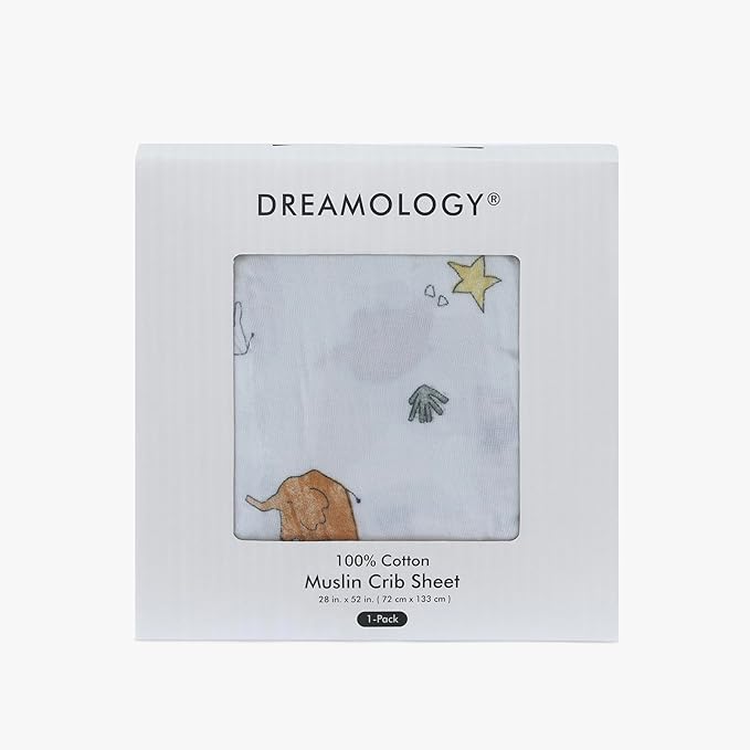 Dreamology Muslin Crib Sheets Boys,Girls | Super Soft,Breathable Crib Sheet,1 Pack | 100% Cotton Crib Sheets for Standard Cribs,Toddler Bed Sheets,28x52 Crib Mattress Sheet | Animal