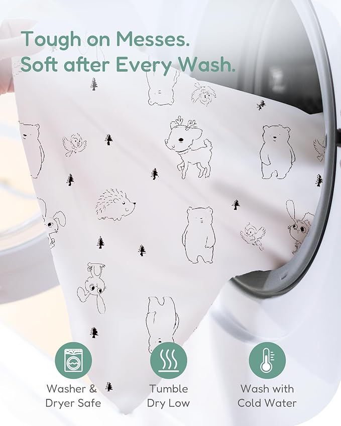 Pack and Play Sheets Fitted, Grey Woodland Animal Design, Ultra Soft, Hypoallergenic, 2 Pack for Baby Boys
