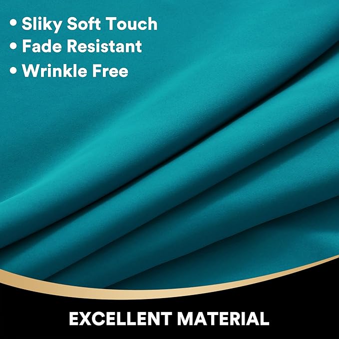 PrinceDeco 100% Blackout Curtains 54 inches Long Completely Blackout Window Treatment Thermal Insulated Lined Drapes with Black Liner for Small Window (1 Pair, Blue)