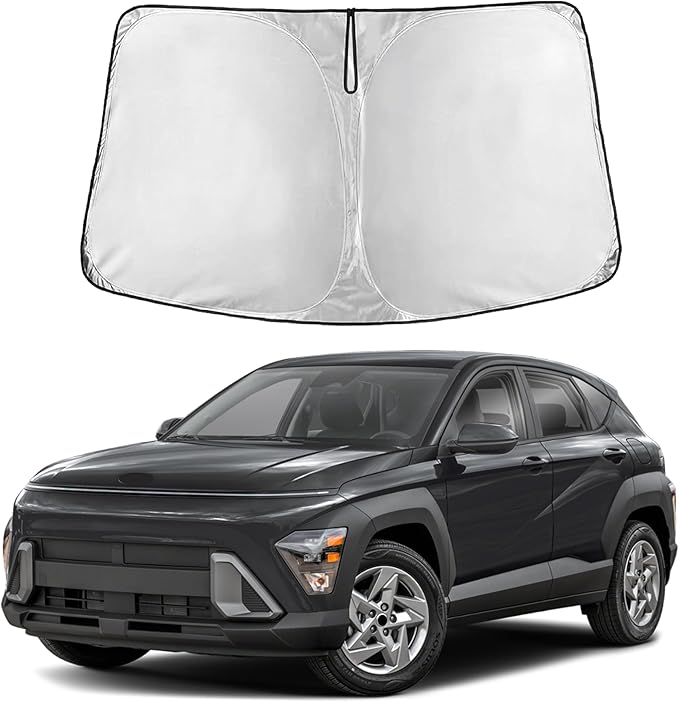 EcoNour Windshield Sun Shade for Hyundai Kona 2024–2026 | Front Window Sunshade | Foldable Car Sun Protector | Blocks UV Rays & Keeps Interior Cooler