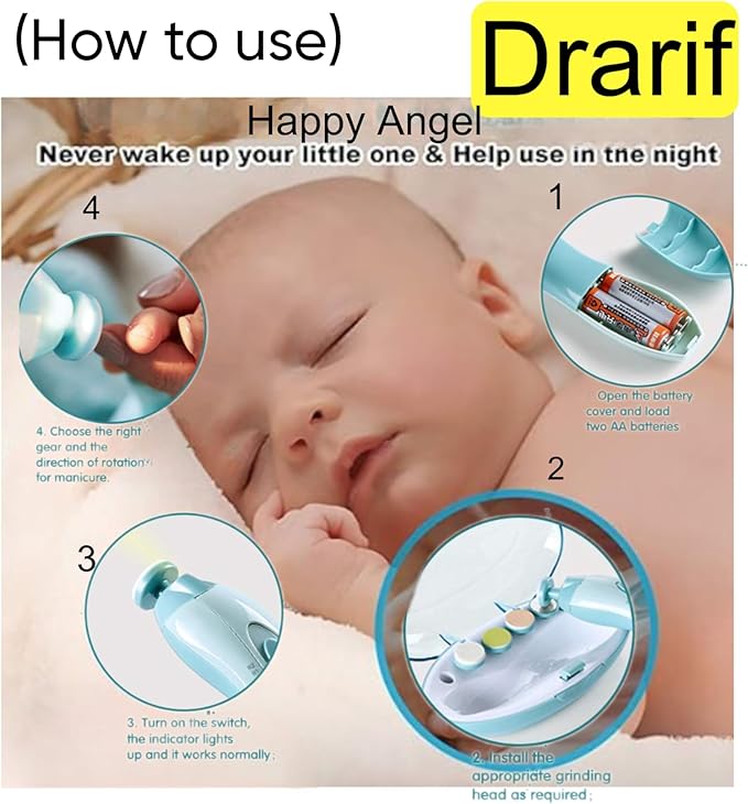Drarif 14-in-1 Electric Baby Nail Trimmer Set with LED Light - Safe, Quiet, and Portable Manicure Kit for Babies and Mothers (Light Blue)
