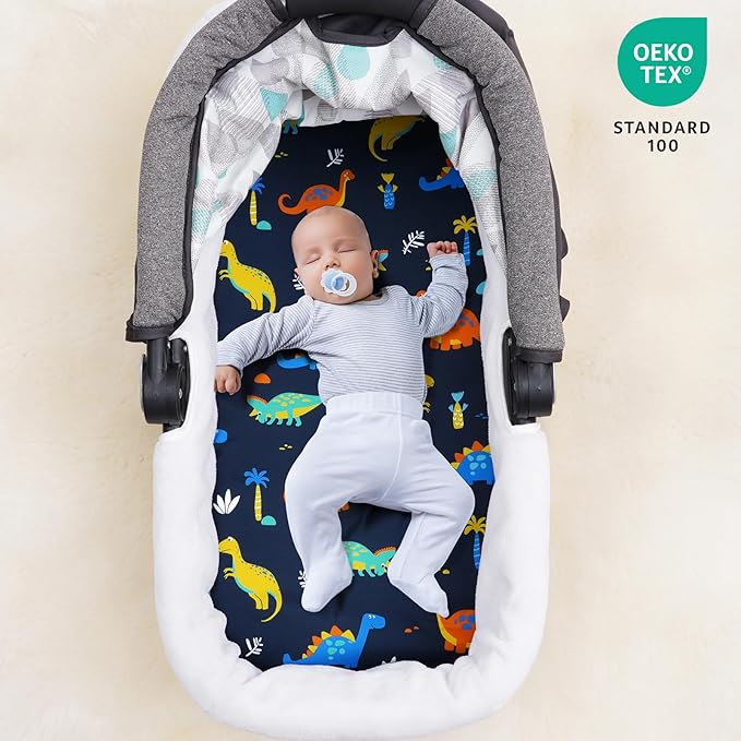david's kids 3 Pack Bassinet Sheets, Ultra Soft Breathable Comfortable Baby Sheet Set for Boys Girls Neutral, Univeral Fit for Most Cradle and Bassinet Mattress, Dinosaur