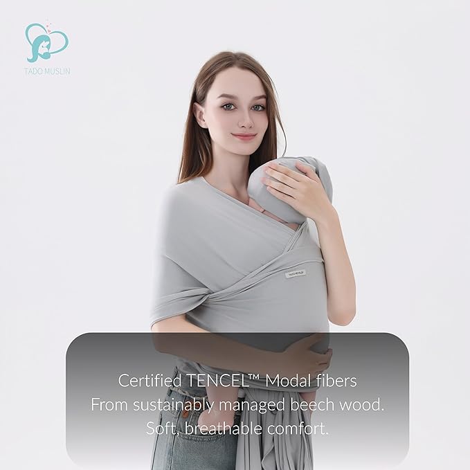Baby Wrap Carrier for Newborns to Toddlers (8-35 lb), Modal Soft-Stretch Sling, Breathable All-Season, Quick Tie with Center Marker, Machine Washable Grey