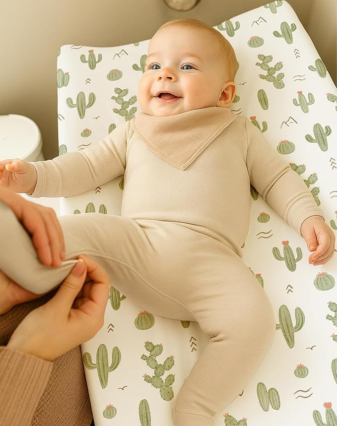Changing Pad Cover for Baby Boys Girls 2 Pack, Fits Standard 32”×16” Changing Table Pads, Silky Breathable Stretch Knit, Machine Washable (Cactus Cozy)