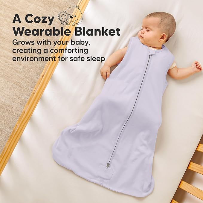 2-Pack Baby Sleep Sacks, Zipper Wearable Blanket - 0.5TOG Organic Cotton, Lightweight, Soft Cozy Infant Sleeping Sack 3-6 months, Easy to Wear Small Newborn Transition Swaddles Sleepsacks (Lilac)