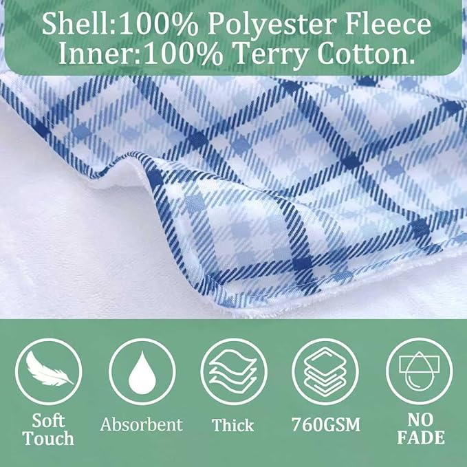 VOOVA & MOVAS Double-Layered Baby Hooded Towel Poncho (2-4 Years, 20x21 Inches) | Ultra Soft & Absorbent Cotton | Thick Toddler Bath Towel for Swimming, Beach, Shower & Winter,Blue Check