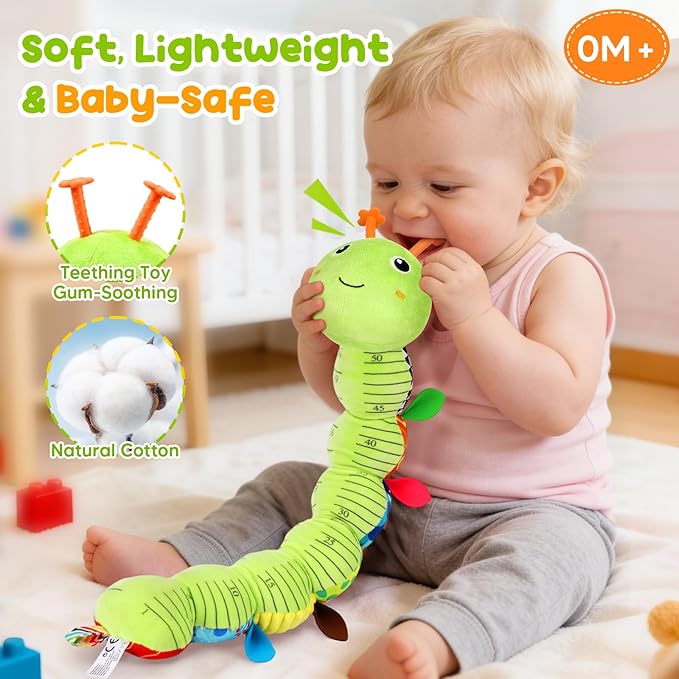 Baby Toys Musical Caterpillar, Infant Stuffed Animal for 0-6 6-12 Months with Crinkle and Rattles, Tummy Time Sensory Toys Newborn Boys Girls Gifts 0 3 6 9 12 Months - Green