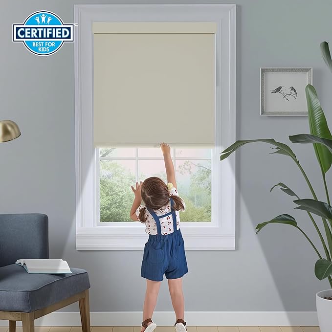 Persilux Cordless Blackout Shades with Valance, Thermal Insulated Fabric Window Blinds for Windows, UV Protection Shades for Home and Bedroom (Beige,35.5"Wx72"H)