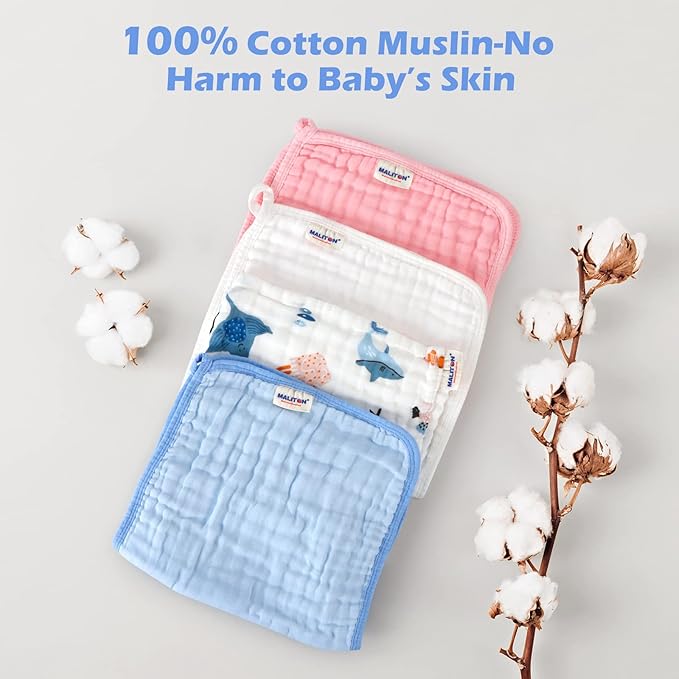 Maliton Muslin Baby Burp Cloths 6 Pack Large 20''x10'' 100% Cotton Burp Rags Absorbent and Soft 6 Layers Muslin Cloth Baby Essentials for Newborn(Animals and Cars, Pack of 6)