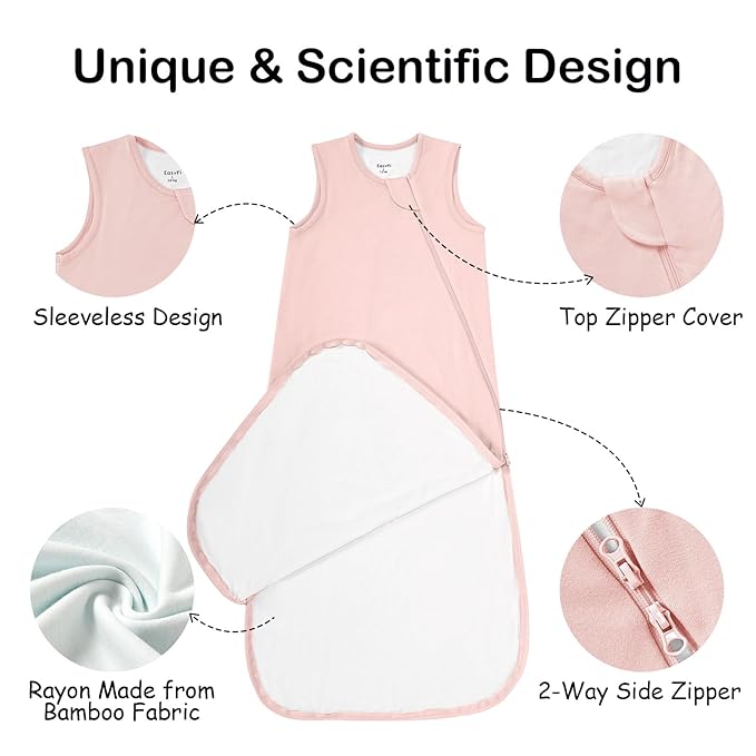 Supersoft Rayon Made from Bamboo Sleep Sack 3-6 Months Newborn Sleep Sack 0-3 Months 1.0 Tog Baby Wearable Blanket with 2-Way Zipper Unisex Sleeping Bag for Babies All-year-around - Pink