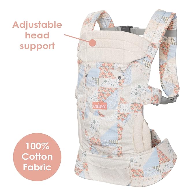 Baby Trend Caleo Charm Deluxe 3‑in‑1 Newborn Carrier, Eden – 100% Cotton, Machine Washable, Lumbar Support & Weather Protection