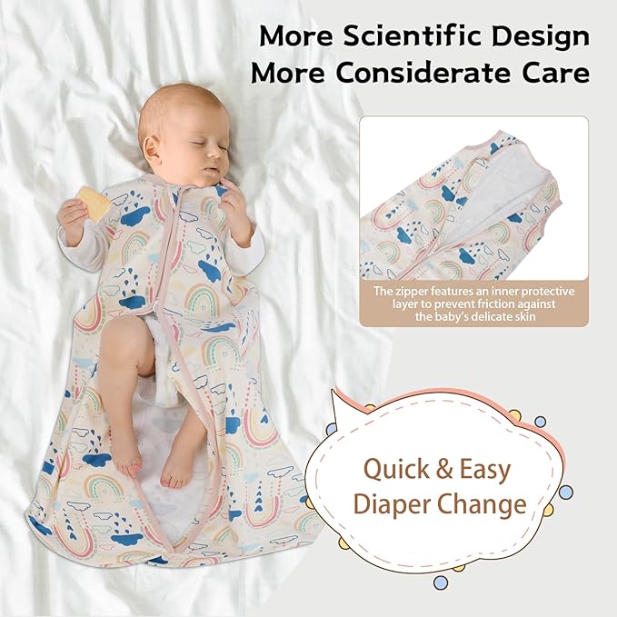 Wrrernsin Baby Sleep Sack 0-6 Months,100% Cotton TOG 0.5 Wearable Blanket for Newborn and Infant, 3 Pack 2-Way Zipper Lightweight Sleeping Bags for Toddler