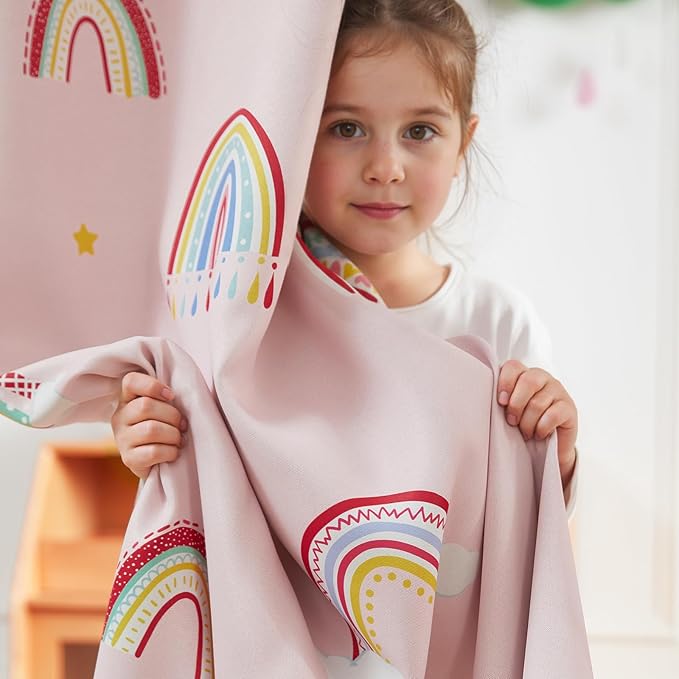 jinchan Nursery Blackout Curtains for Kids Room Rainbow Pink Curtains Cute Girls Bedroom Dorm Playroom Window Treatment Grommet Thermal Insulated Room Darkening 2 Panels 84 Inch Length