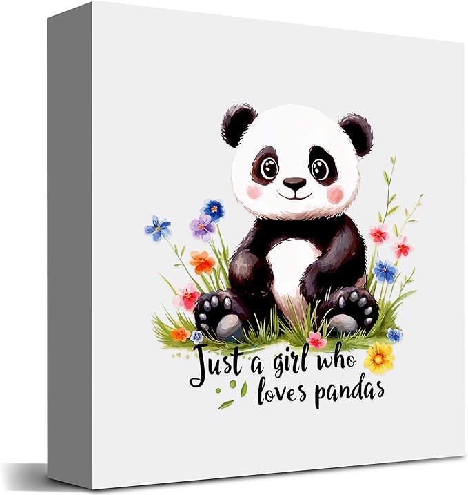 Panda Decor Wooden Box Sign Decorative, Home Room Desk Decorations For Teens Teenage Girls Age 8-12, Panda Lovers Themed Gifts Stuff Accessories Things Merchandise Items!