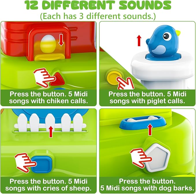 Interactive Pop Farm Animal Up Toys with Music Sounds Montessori Cause and Effect for 1-3 Baby Boy Girl Early Educational Musical Baby Infant STEM Gift 12-18 Months Babies Birthday