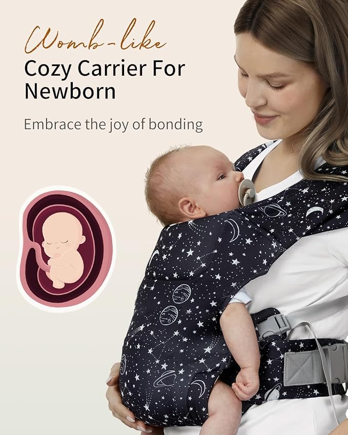 HEYVALUE Baby Carrier Newborn to Toddler(7-35lbs), Ergonomic Cross-Back Wraps with Adjustable Straps, Newborn Carrier with Effortless Put-On, Head Support for Hands-Free Comfort, Black Galaxy