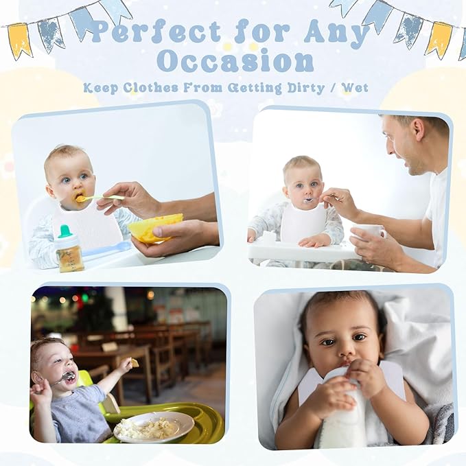 Toulite 6 Pcs White Bibs for Baby Washable Reusable Waterproof Cotton Feeder Bibs with Double Sided Design for Baby Shower Activity and Gifts