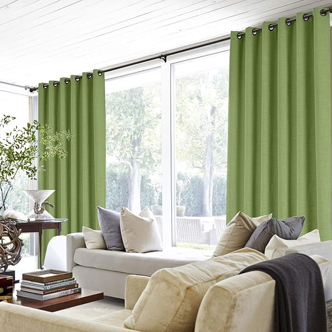 ChadMade 50W x 102L Inch Green Faux Linen Curtain Drapes with Blackout Lining, Room Darkening Antique Bronze Grommet Curtain for Sliding Glass Door Patio Door Living Room (1 Panel)