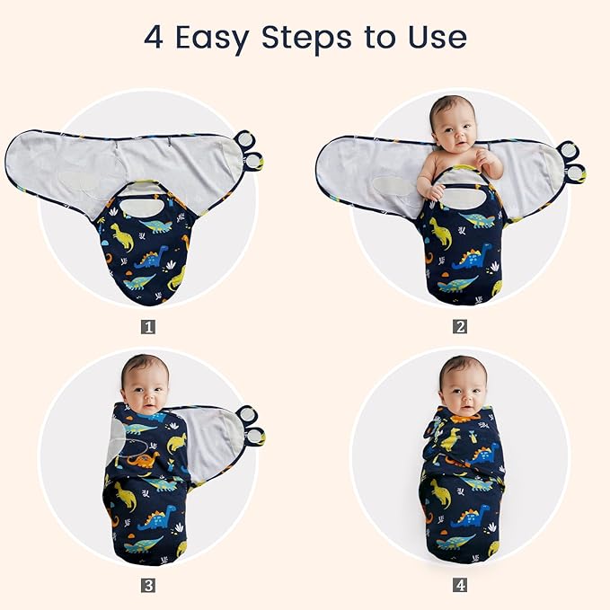 david's kids 100% Cotton 3 Pack Baby Swaddle Wrap for 0-3 Months, Soft Breathable Swaddle Blanket for Newborn Infant, Adjustable Baby Wrap Sleep Sacks for Boys Girls, Newborn Essentials, Dinosaur