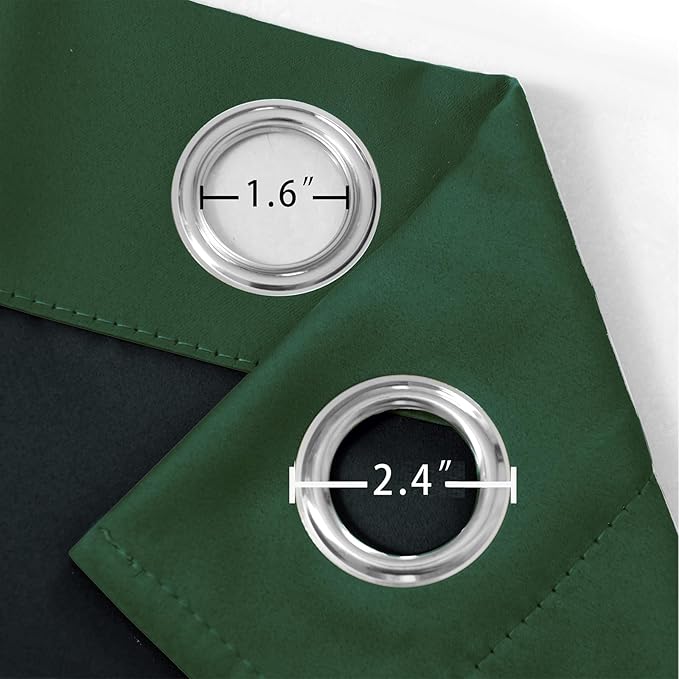 LEMOMO 100% Blackout Curtains 52 x 63 Inch Green Curtains 2 Panels Darkening Thermal Insulated Bedroom Curtains