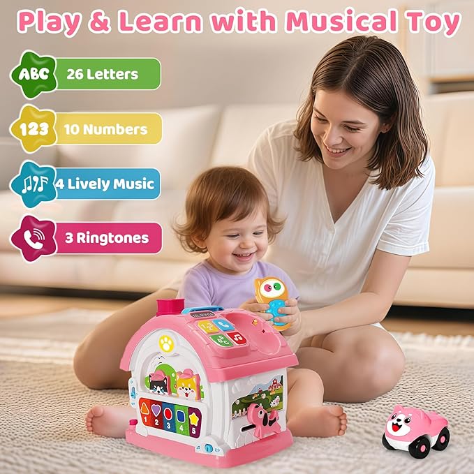 Montessori Toys for 1 Year Old Girls, Christmas First 1st Birthday Gifts for Girls, Musical Learning House Baby Toys for Ages 6 12 18 24 Months, Educational Bilingual Toy for Toddler Kids Age 1 2 3