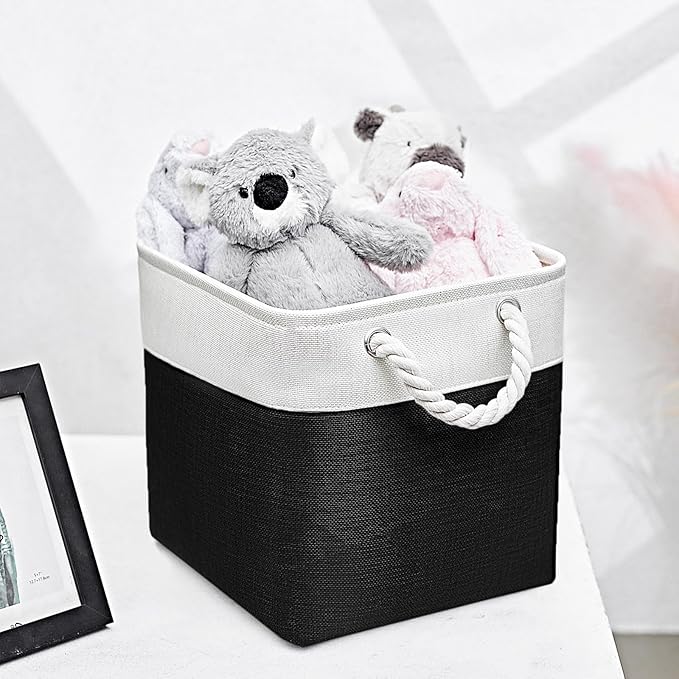 Cube Storage Bins, Collapsible Fabric Storage Cubes Bins, 11 Inch Cube Storage Bins with Handles, Foldable Storage Cubes (White/Black, 6Pack)