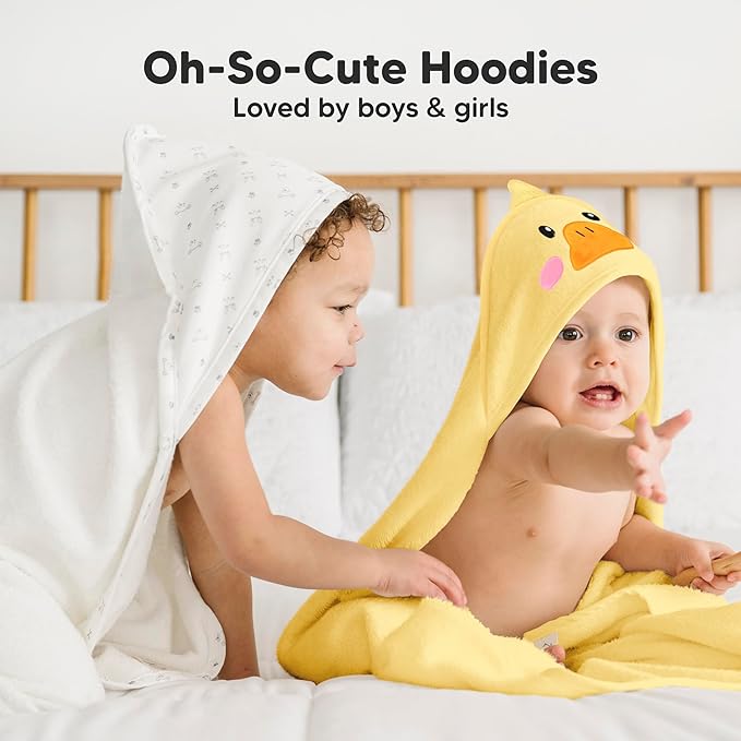 KeaBabies Hooded Baby Towel for Newborn - Viscose Derived from Bamboo Large Baby Bath Towels with Hood for Boys, Girls, Toddler, Extra Absorbent & Soft Newborn Bath Essentials(Duck, Regular)