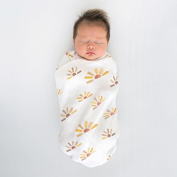 SwaddleDesigns Cotton Muslin Swaddle Blankets, Set of 4, Receiving Blanket for Newborn Babies, Baby Registry & Gift, 46x46 Inches, Watercolor Sunny Days