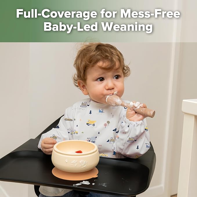 haakaa Long Sleeve Baby Bib, Waterproof & Adjustable Baby Smock Bib for Eating, Painting & Play, Easy Wipe Clean, 6–24M
