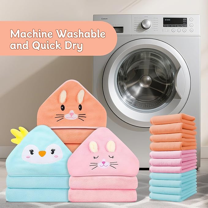 14 PCS Baby Towels, 3 PCS Soft Hooded Baby Towels & 11 PCS Washcloths, Baby Bath Towels for Newborns, Infants & Toddlers, Ultra Absorbent, Cute Baby Towel Gift for Girls