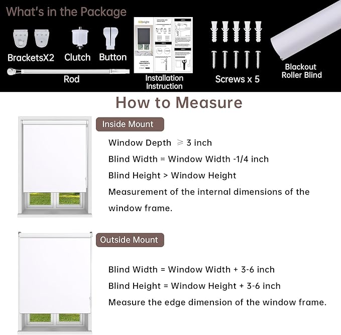 Allbright 100% Blackout Cordless Roller Shades for Windows, Thermal Insulated UV Protection, Window Roller Blinds for Home, Office, Bedroom, Door, 27" W x 72" H, White