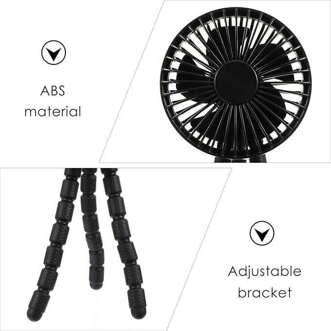 Milisten Portable Mini Stroller Fan with Flexible Tripod, Rechargeable Battery Operated Air Cooler for Outdoor Travel and Office Use, Black