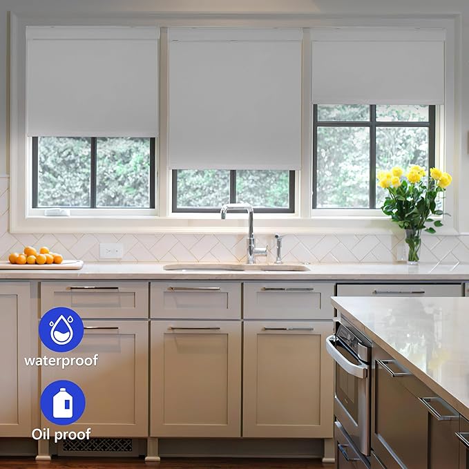 Allesin 100% Blackout Cordless Roller Shades for Windows, Free-Stop Shades, Thermal Insulated, UV Protection, Waterproof Fabric, Easy to Install for Home, Office, Bathroom (White 33 x 72)
