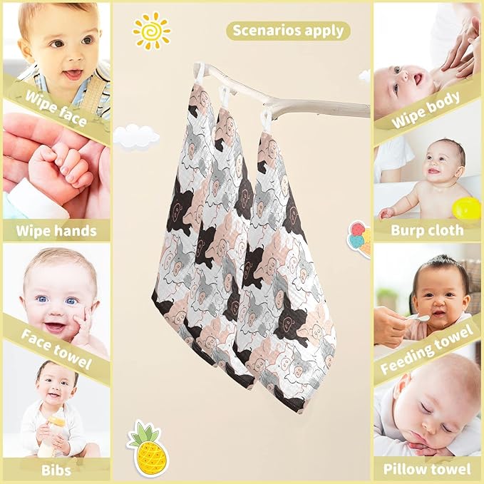 Baby Washcloths Cotton Ink Pigs Baby Muslin Washcloths Piglets Soft Baby Face Towel for Newborn Infants Baby Wipes, 11.8 X 11.8 Inch, 5 Pack