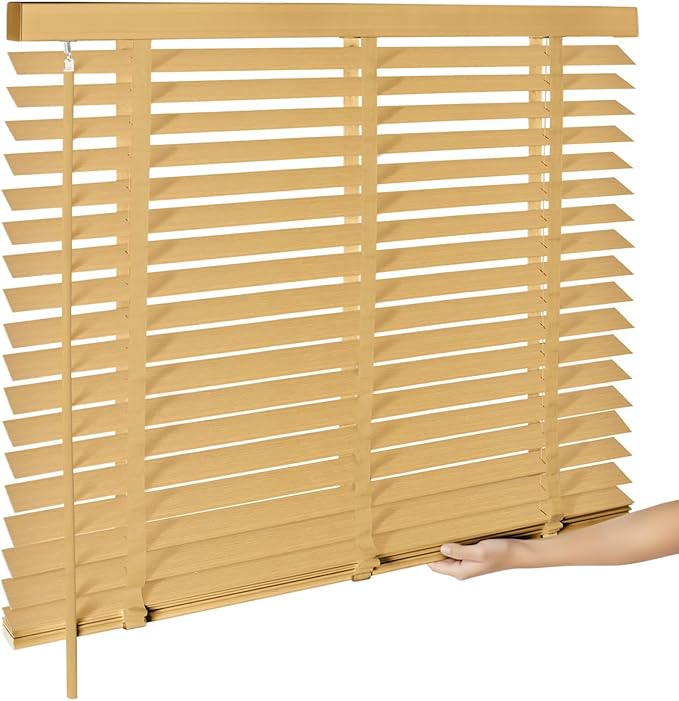 2" Cordless Wood Blinds for Indoor Windows Custom Blackout Blinds Room with Privacy Protection, Cordless Wooden Horizontal Window Shades for Bedroom, Living Room, Office, Kitchen, 30" W x 72" H