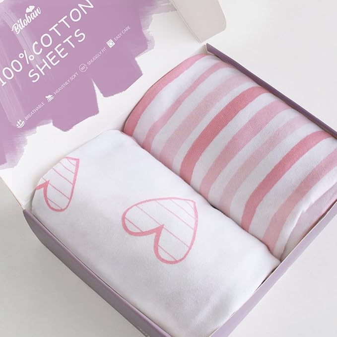 Bassinet Sheets Compatible with 4moms Mamaroo Sleep Bassinet, 2 Pack, 100% Jersey Knit Cotton Sheets, Breathable and Heavenly Soft, Pink Print for Baby Girl