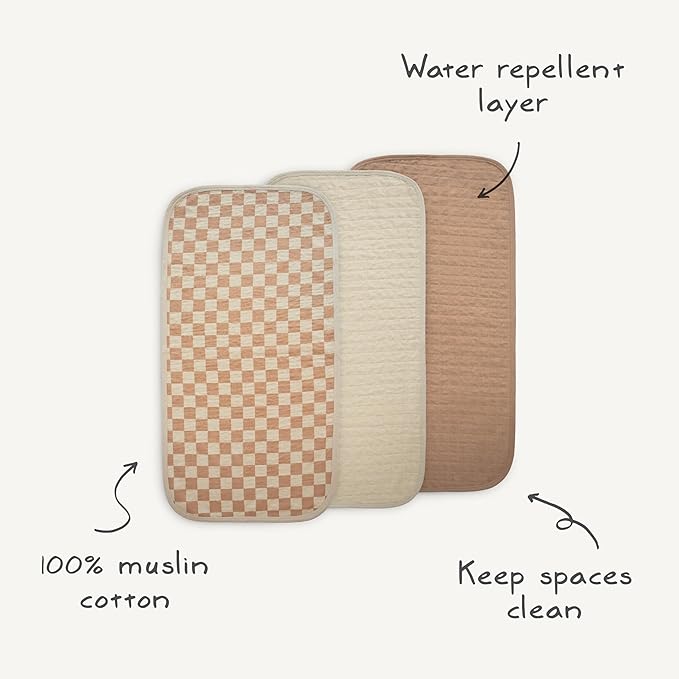 mushie Water Repellent Changing Pad Liners | Made with Organic Cotton | Set of 3 (Blush Combo)