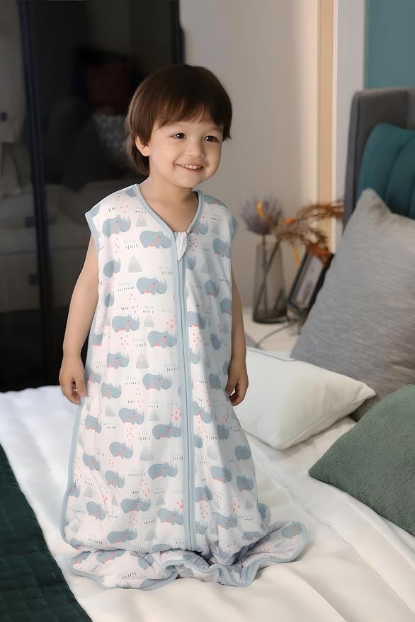 TADO MUSLIN Baby Sleep Sack 2-4 T 95% Rayon from Bamboo 5% Spandex Boys & Girls Wearable Blanket 1.0 TOG Toddler Sleeping Sack Warm 2- Way Zipper X-Large Rhino
