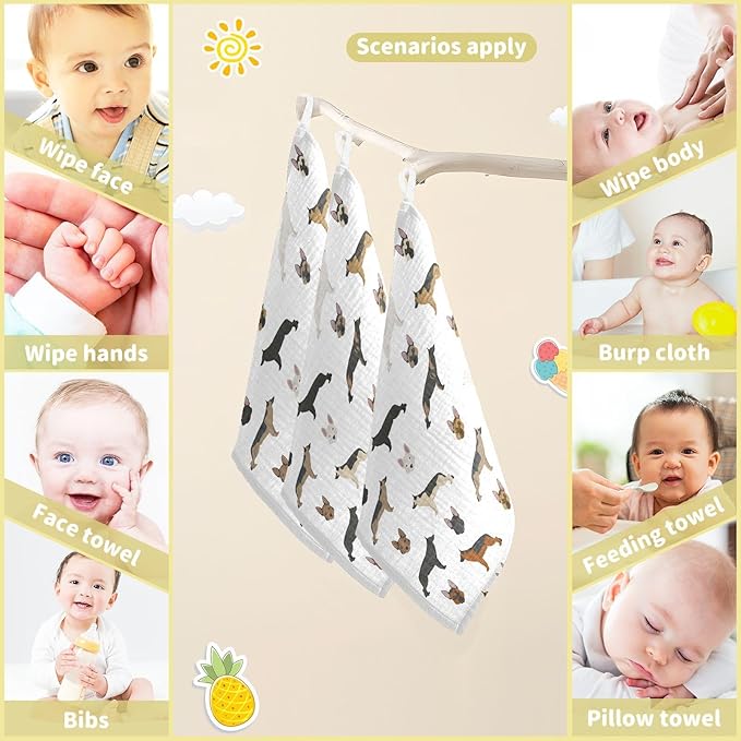 vvfelixl Cute German Shepherd Dog Baby Burp Cloths Baby Muslin Washcloths for Boys Girls Cotton Baby Face Towel for Newborn Infants Soft and Absorbent 11.8 X 11.8 in, 5 Pack