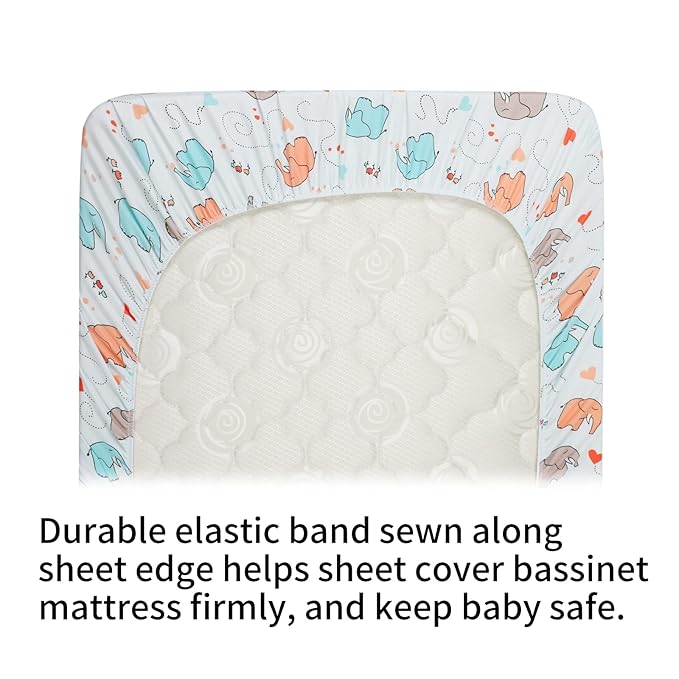 Onacosht Bassinet Sheets 3 Pack for Baby Boy, Soft Stretchy Universal Fitted Sheet Set for Oval Rectangle Hourglass Bassinet Mattress, Forest Fox Elephant Printing