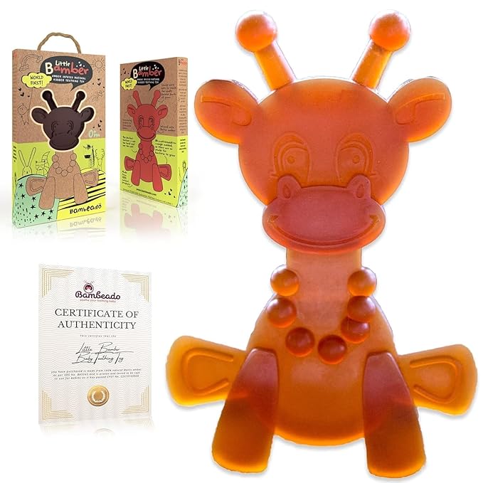 LittleBamber Baby Teething Toy – Natural Rubber Giraffe Teether for Babies 0-18 Months, BPA-Free, Textured Toy for Comfort and Oral Development
