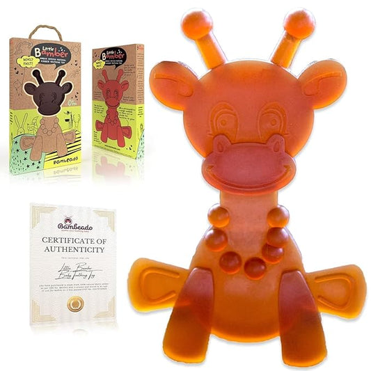 LittleBamber Baby Teething Toy – Natural Rubber Giraffe Teether for Babies 0-18 Months, BPA-Free, Textured Toy for Comfort and Oral Development