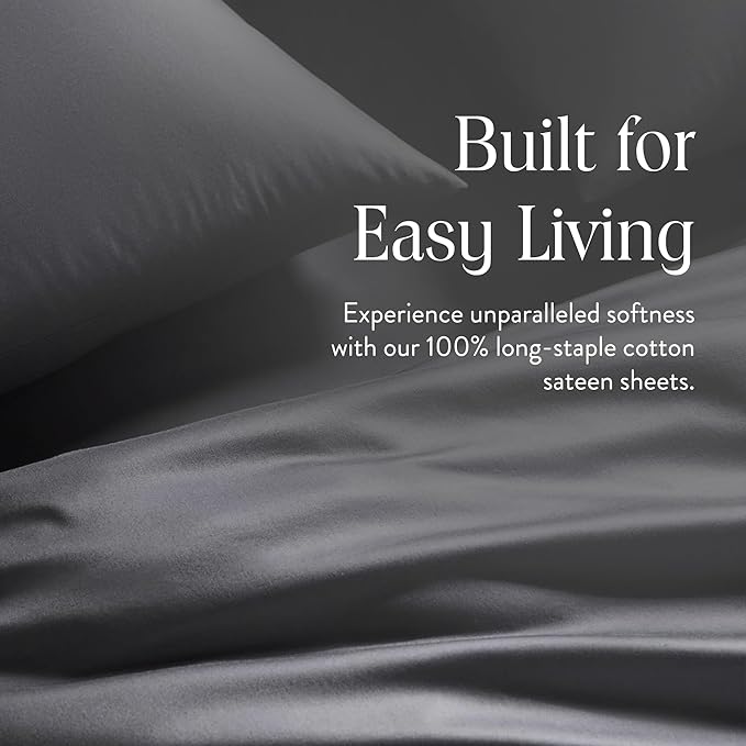 Brooklinen Luxury Sateen 4 Piece Sheet Set - 100% Cotton Bed Sheets, Durable California King Size Sheets Set in Slate Grey, Oeko-TEX Certified Bedding Set, 1 Fitted Sheet, 1 Flat Sheet, 2 Pillowcases