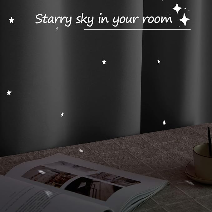 NICETOWN Cut Out Stars Curtains for Girls Bedroom, Blackout Thermal Insulated Grommet Top Window Curtains Drapes for Kids Room Nursery, 2 Panels, 52 x 63 Inches, Silver Grey