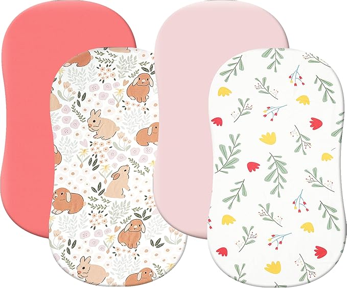 4 Pack Bassinet Fitted Sheets 18" x 30" Fit for Halo BassiNest Swivel Sleeper and 4moms Mamaroo Sleep, Soft and Skin-Friendly, Pink